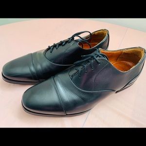 Wolf & Shepherd Men's Black Leather Cap-Toe Oxford Dress Shoes
